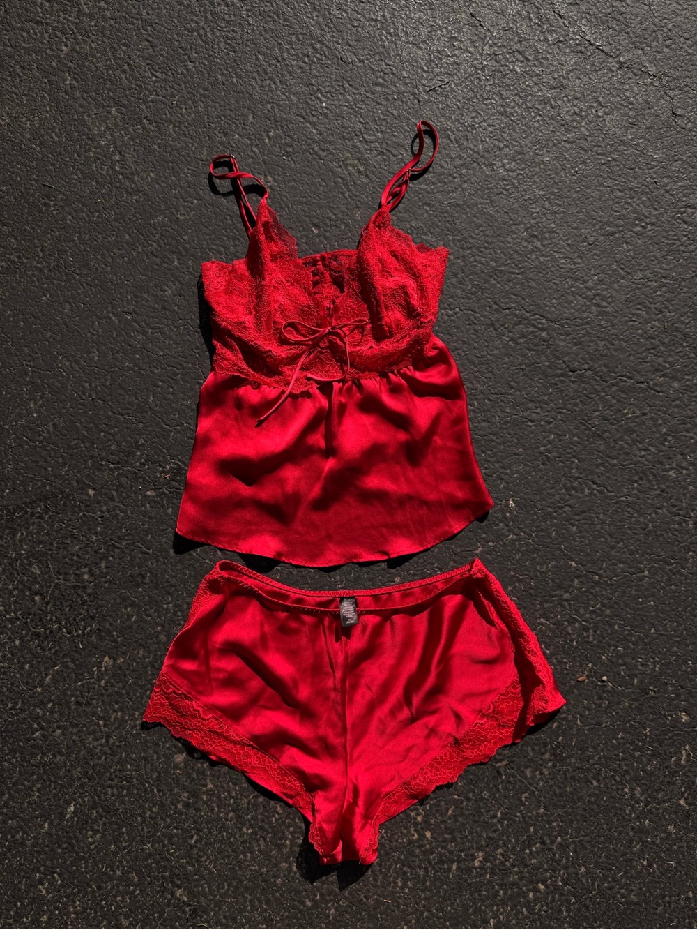 Victoria's Secret Red Lace Satin Cami & Shorts Set